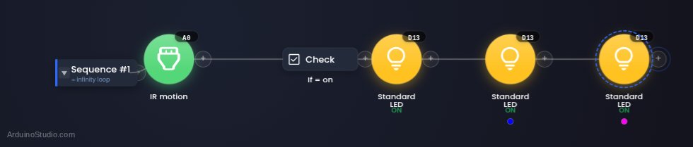 Detector de Movimento com 3 LEDs in the visual editor